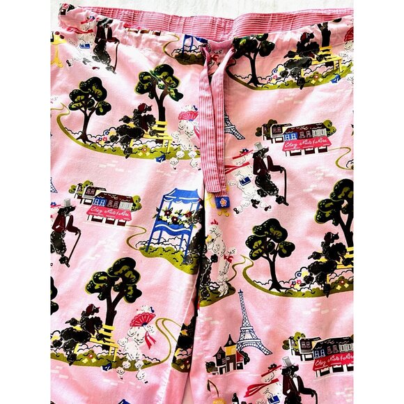 Nick & Nora Pajama Pants Sz M PARIS Pink POODLES Wide Leg Crop Drawstring - Picture 3 of 7